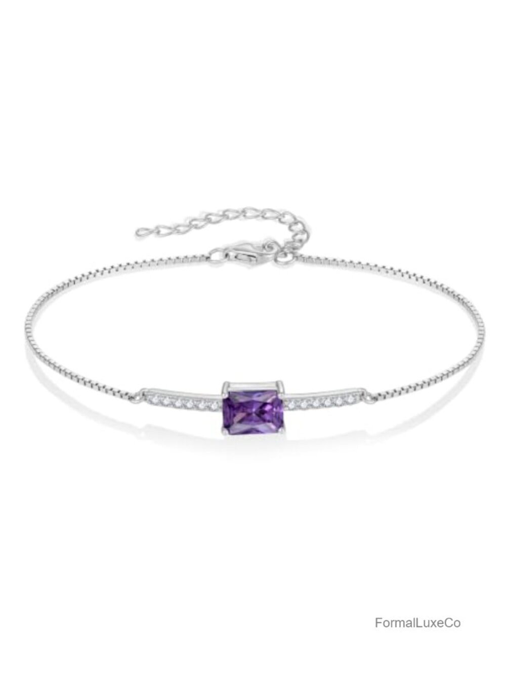 925 Sterling Silver Halo Rectangular Cut CZ Link Bracelet, Hypoallergenic